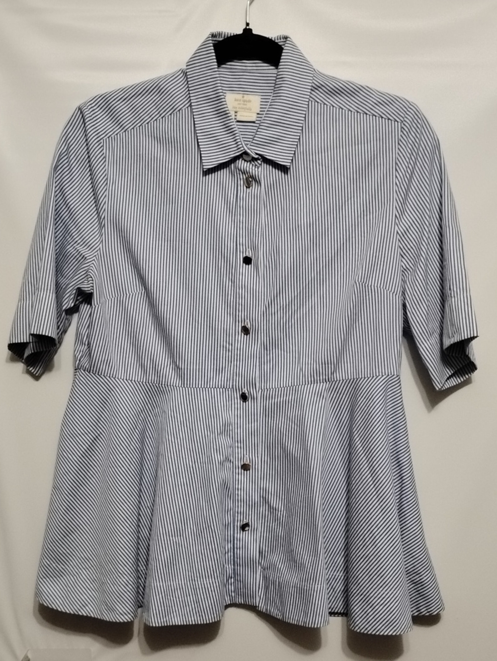 Kate Spade Striped Button-Front Peplum Shirt‎ - Blue & White M